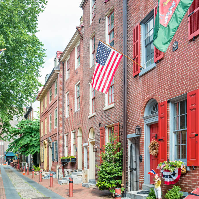 Historic block of homes in Philadelphia