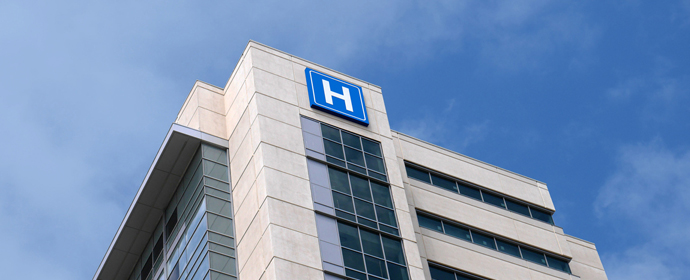 Upward view of hospital building