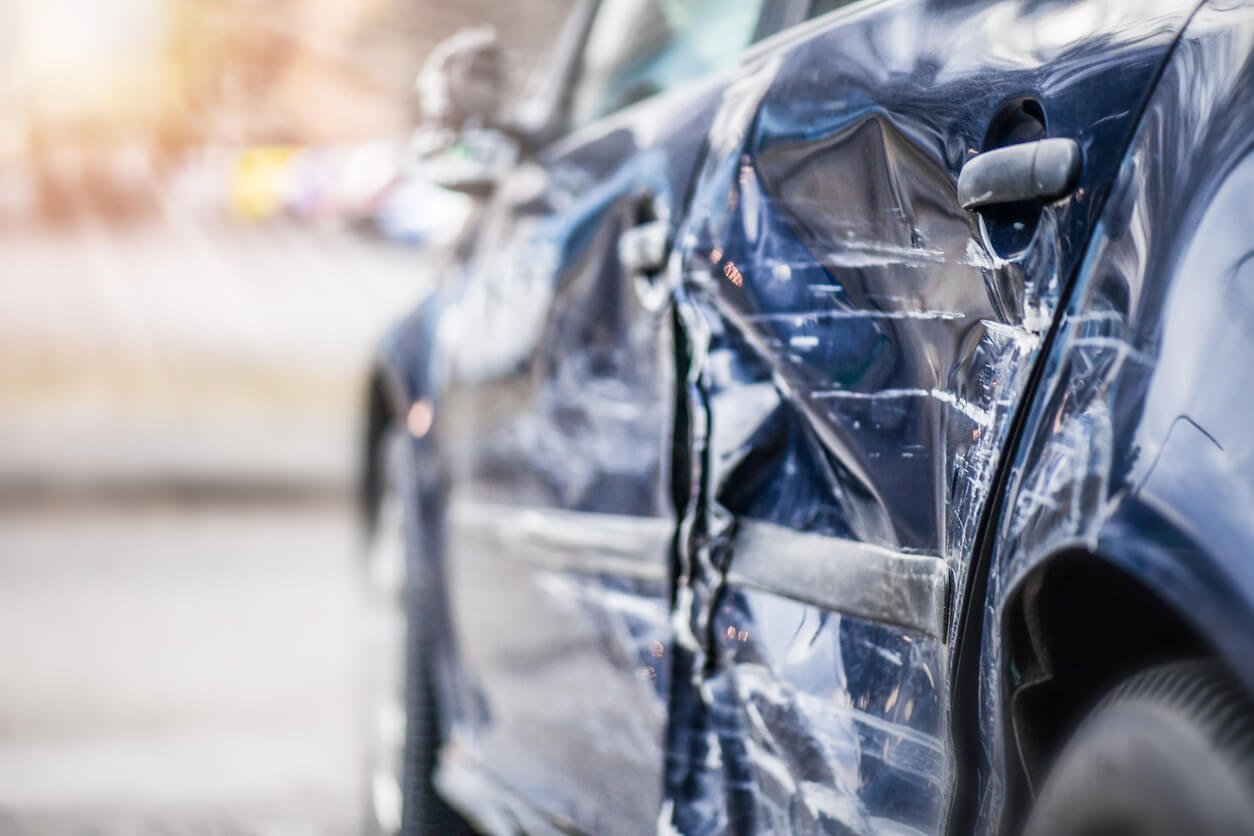 blue car in accident