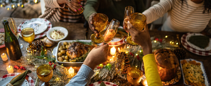 Family gathered around a holiday table